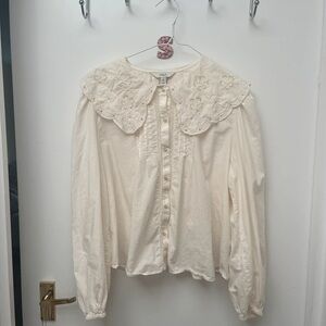 H&M Cream Blouse with Embroidered Collar